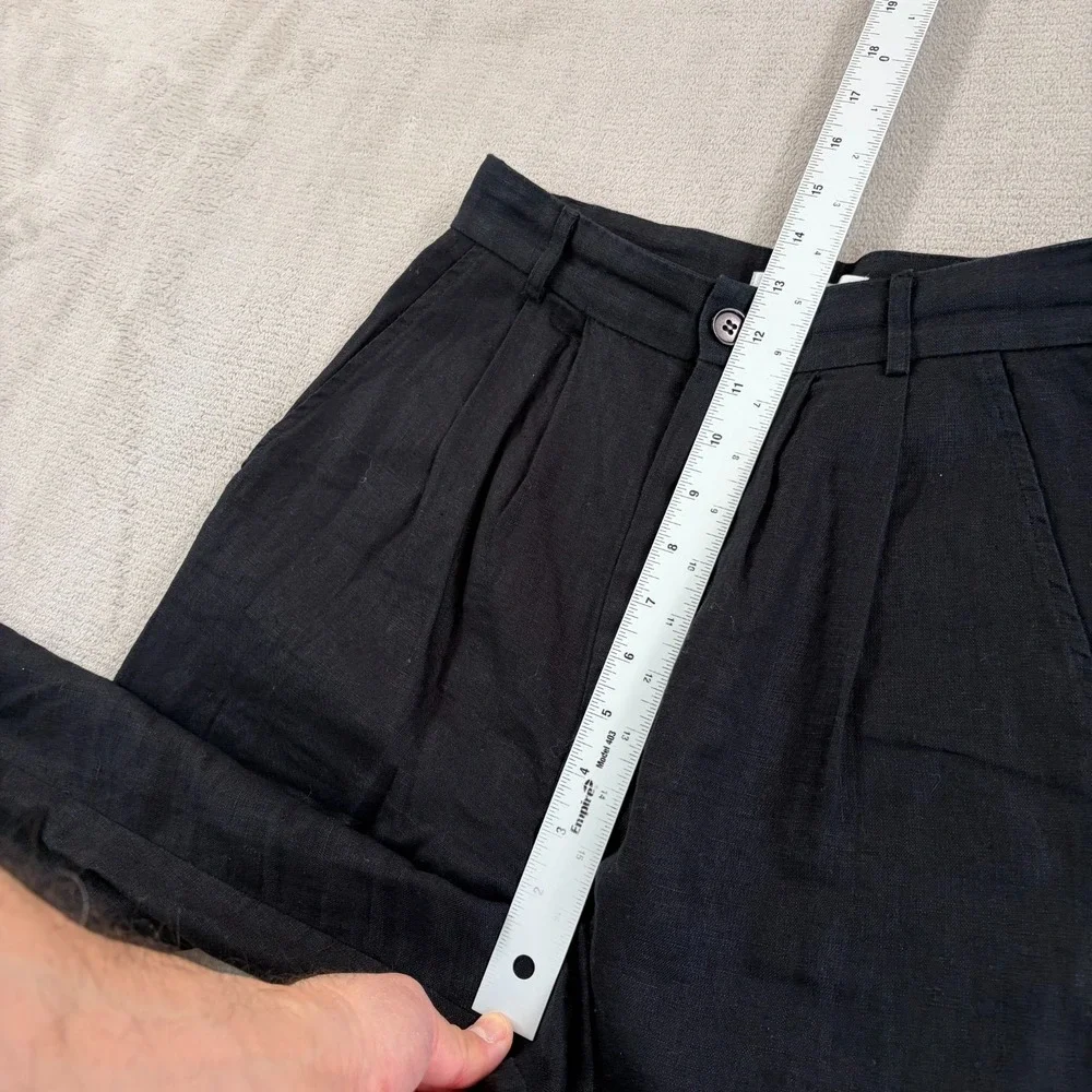 Reformation Mason Linen Pleated High Waist Wide Leg Trouser Pants‎ in Black 0